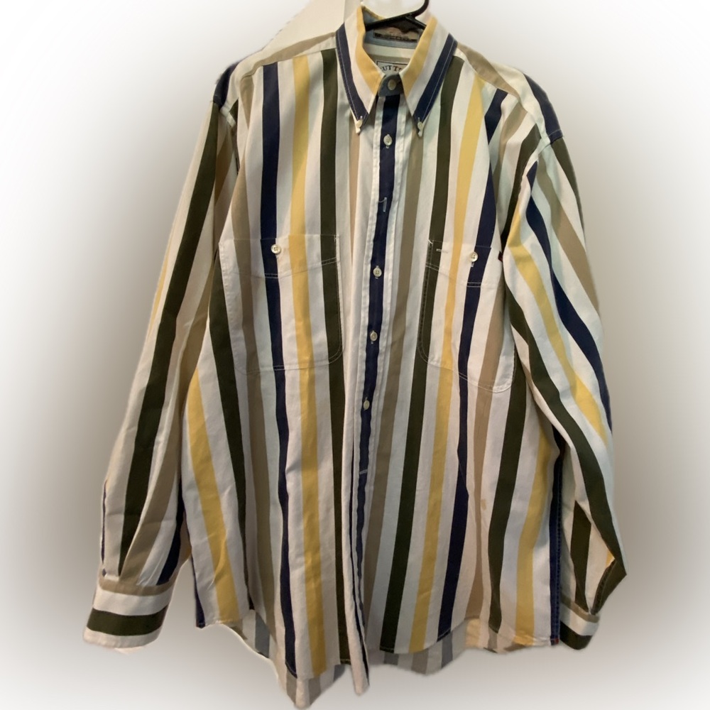 CUTTER & BUCK Mens Shirt Heavy Soft Twill  yellow navy khaki VGood Condition M/L